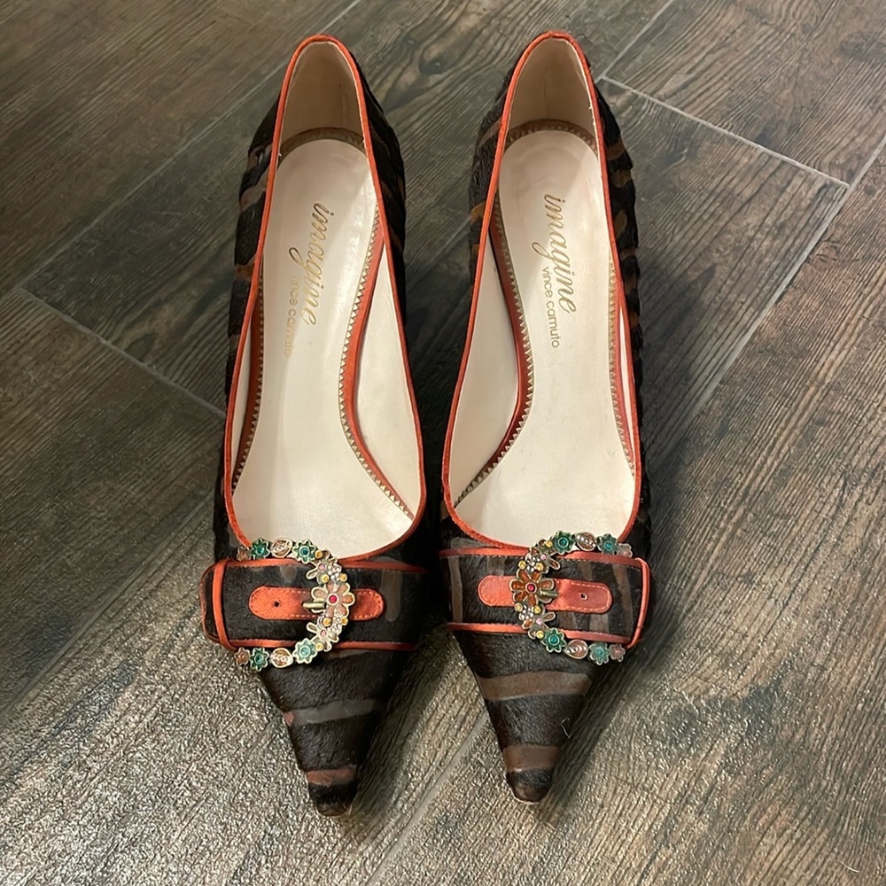 Imagine Vince Camuto Raven heels, brown with jeweled buckle, size 10.